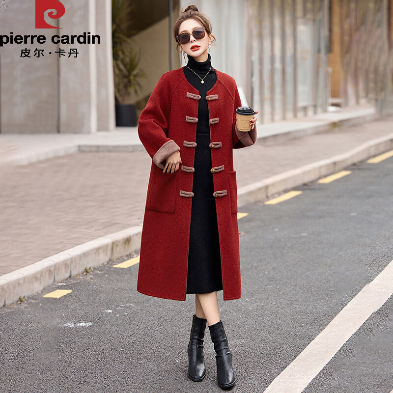 皮尔卡丹（pierre cardin）国风双面呢大衣女秋冬2025新款高级感小个子气质洋气显瘦羊毛外套 图片色2828 S
