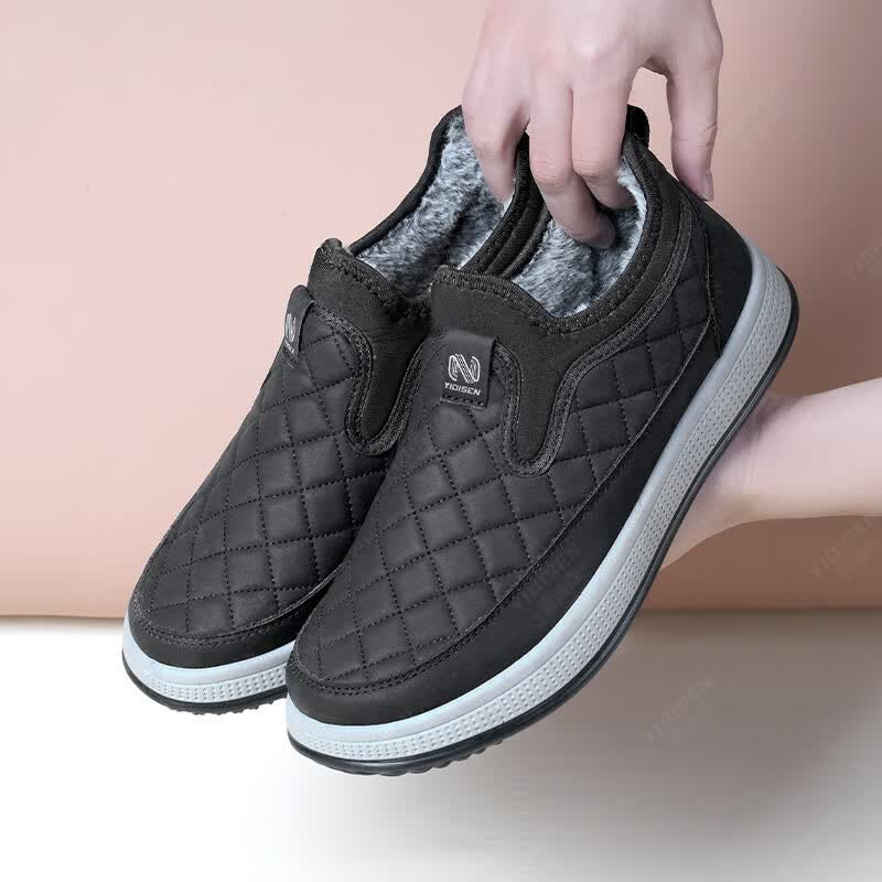 意迪森休闲风纯色格子棉靴冬季棉鞋软底防滑保暖加绒加厚百搭男鞋一脚蹬 黑色 加绒 【保暖防滑】 40 (250mm) 【正码正拍】