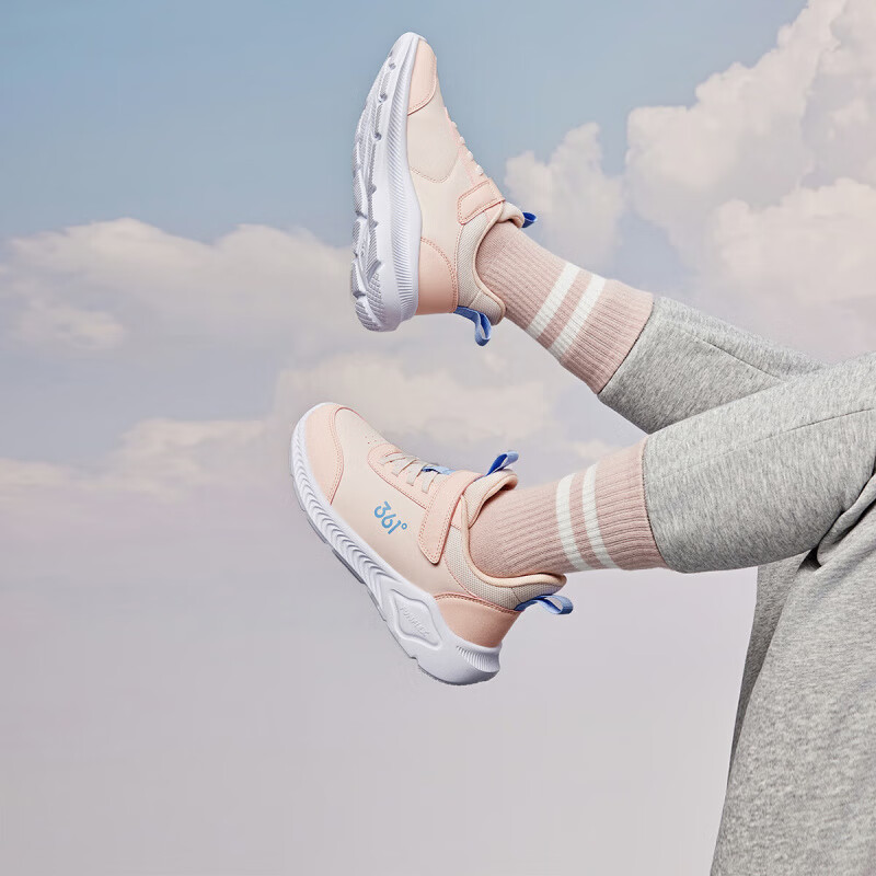 361°儿童运动鞋男童跑鞋秋冬密网轻便魔术贴女童皮革加绒保暖运动鞋 【皮革】玫瑰水粉色/黛粉色 34