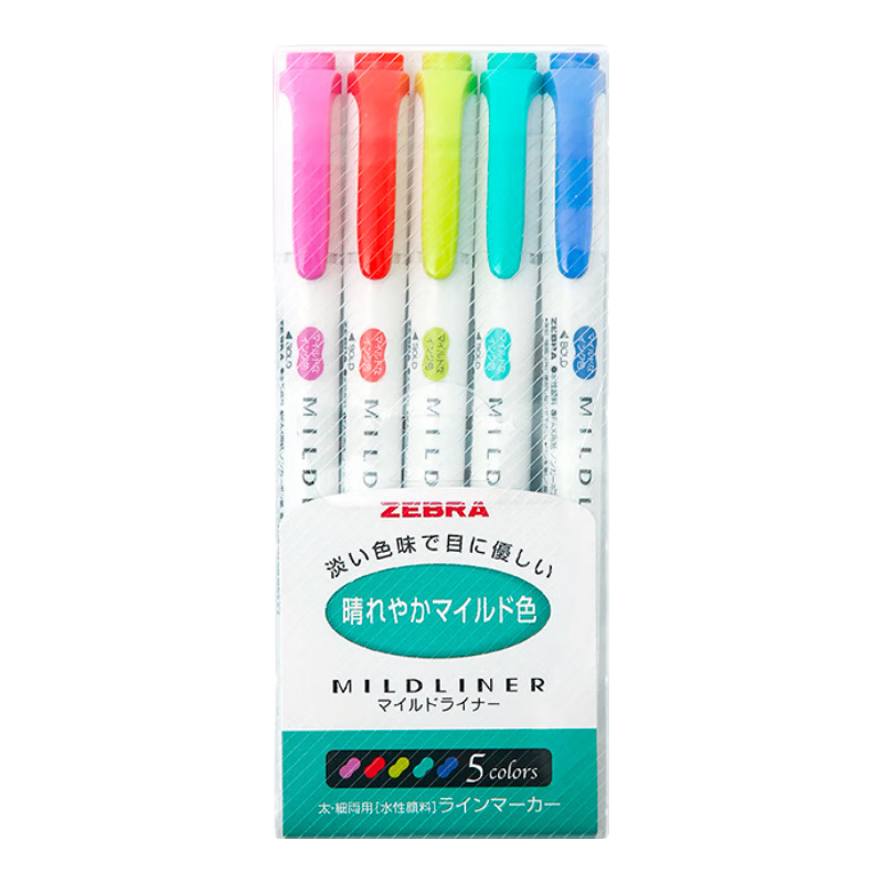 斑馬牌（ZEBRA） 新色淡色系列大小雙頭熒光筆標記筆記號wkt7手賬用 晴朗色5色套裝 1件裝