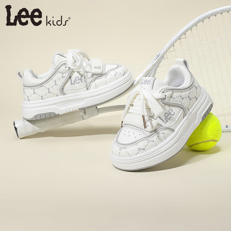 Lee童鞋儿童运动鞋【魔术贴小白鞋】春季校园透气男女童休闲板鞋 米白 28 【建议脚长174mm】