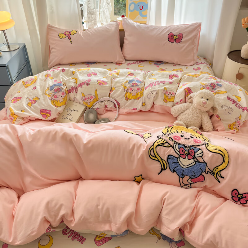 猫人（MiiOW）床上四件套2025新款宿舍单人床品床单被罩三件套四季通用卡通 美少女战士【超柔亲肤面料 柔软细腻】 床单款 1.5-1.8床四件套适用180x220cm