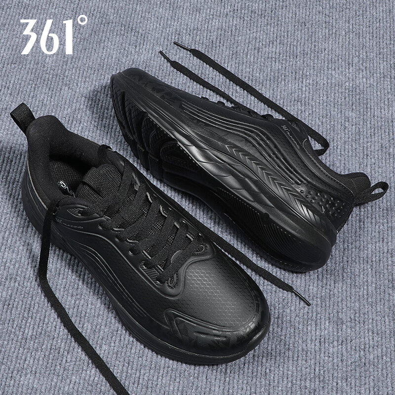 361°男鞋运动鞋夏秋季革网面透气男士轻便休闲时尚百搭减震跑步鞋子男 曜石黑/烟灰2235【革面防水】 41