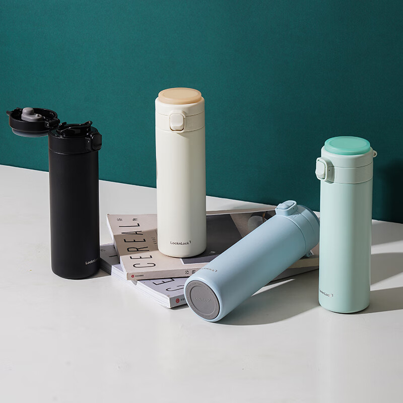 乐扣乐扣（LOCK&LOCK）轻弹保温杯316L不锈钢高颜值情侣茶水杯学生 黑色 450ml