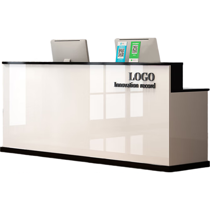 吧臺(tái)收銀臺(tái)柜臺(tái)簡(jiǎn)約現(xiàn)代服裝店理發(fā)店小型吧臺(tái)店鋪公司前臺(tái)接待臺(tái) 白色+黑色 100x60x100cm