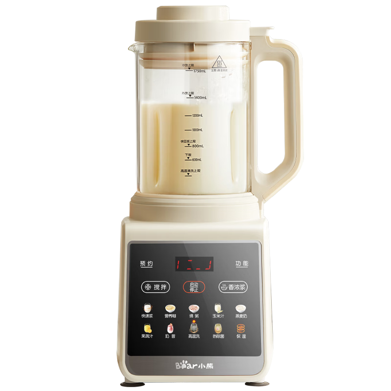 小熊（Bear）破壁机家用多功能降噪预约全自动免过滤豆浆机榨汁机辅食料理机1.75升大容量3-5人G12H1