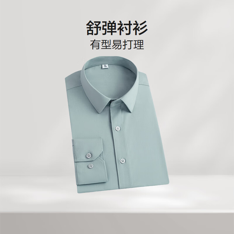 红豆【舒弹安心棉】长袖衬衫男25春季新品纯色白色衬衫长袖衬衣男工装 薄荷绿C1 41 【推荐70-77公斤】