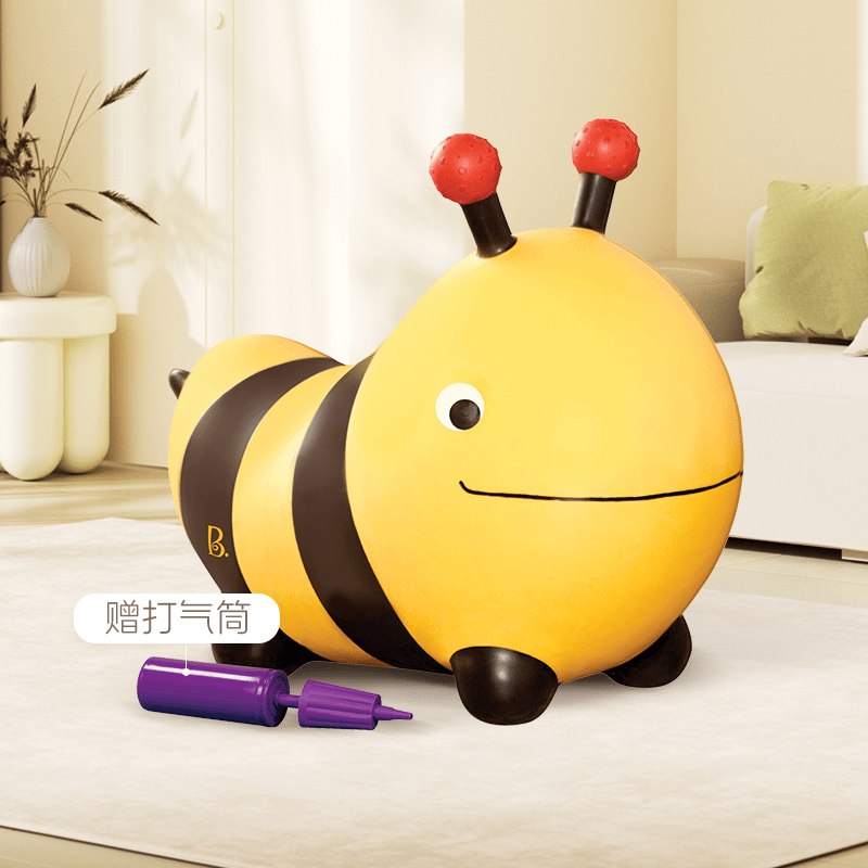 比樂btoys比樂跳跳馬彈跳大黃蜂羊角球充氣兒童跳跳球?qū)殞殤敉馔婢?彈跳大黃蜂