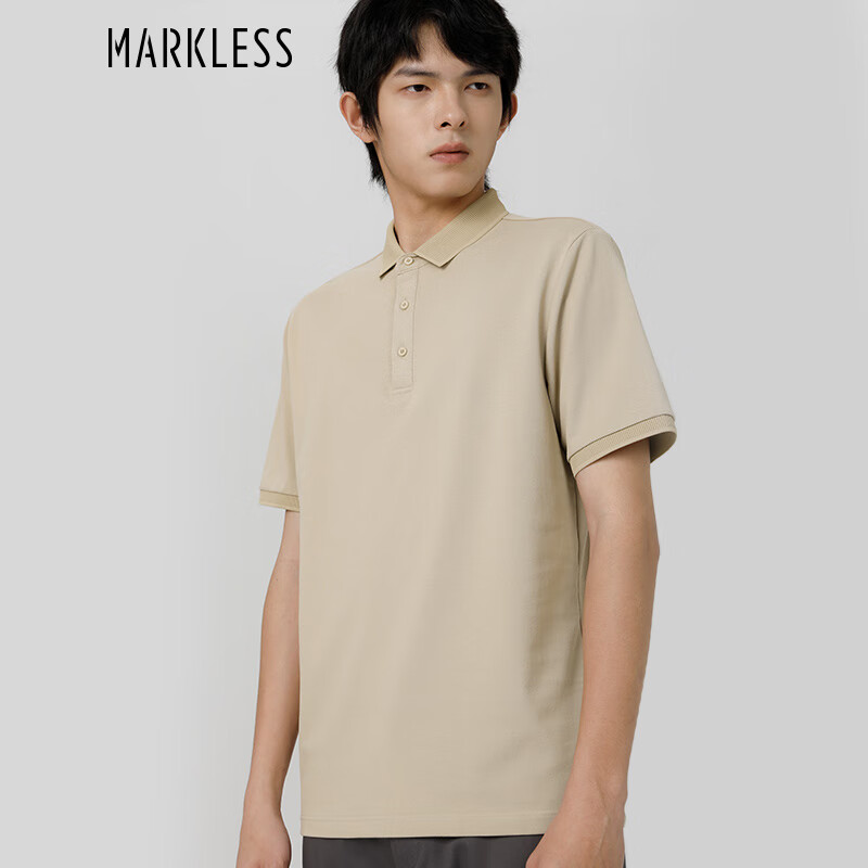 MARKLESS2023夏季新款珠地网眼经典polo衫休闲百搭短袖男士柔软透气上衣男 奶茶杏 凉感抑菌桑蚕丝POLO衫 L高性价比高么？
