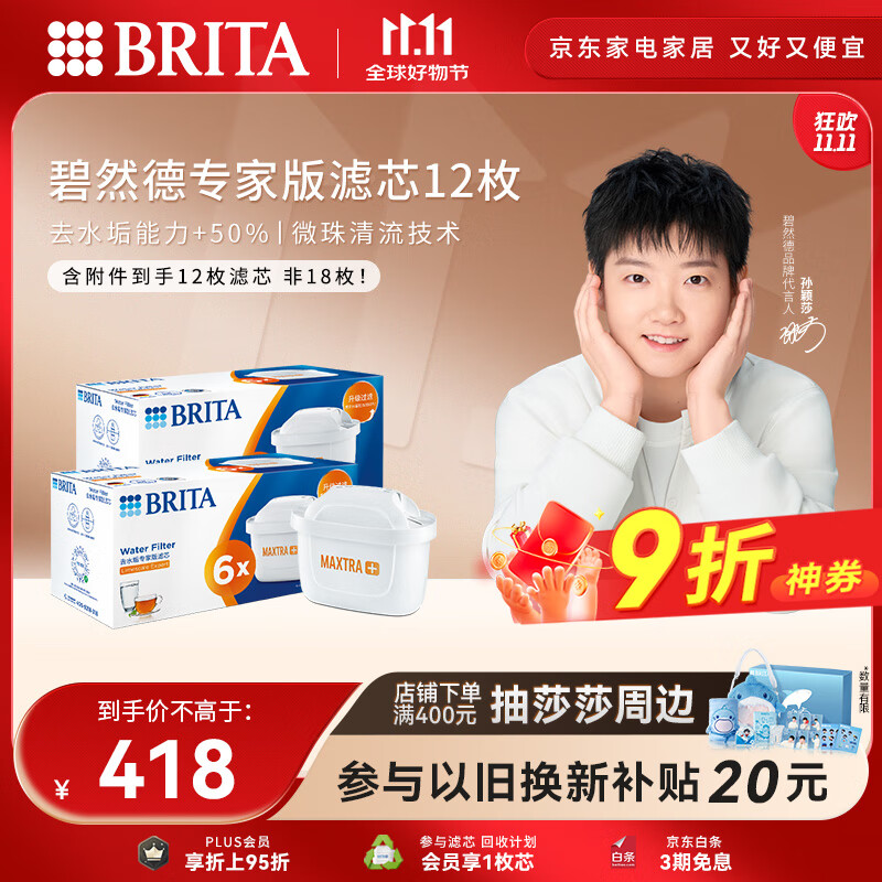 碧然德（BRITA）家用净水壶 滤水壶滤芯 MAXTRA+LE 专家滤芯 12枚装（本品加附件6个共计12个非18枚）