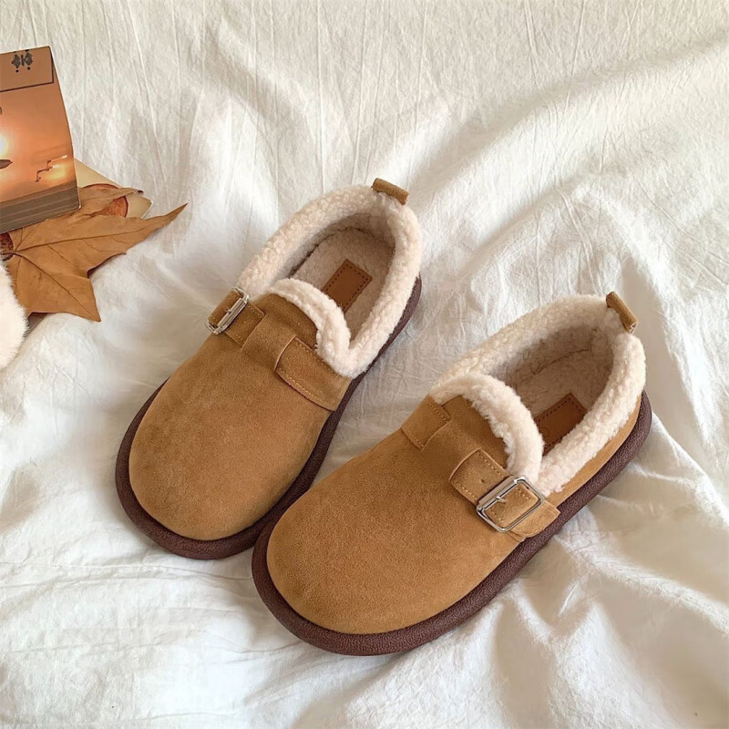 焗潭2025新款复古勃肯女鞋加绒厚底保暖软底毛毛棉鞋 博肯女棉【咖色】 38