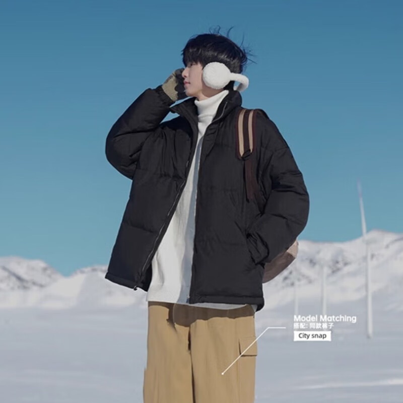 WHIM NASA男士轻薄羽绒服男女情侣短款潮牌冬季新款保暖百搭外套男宽松韩版 黑色 L