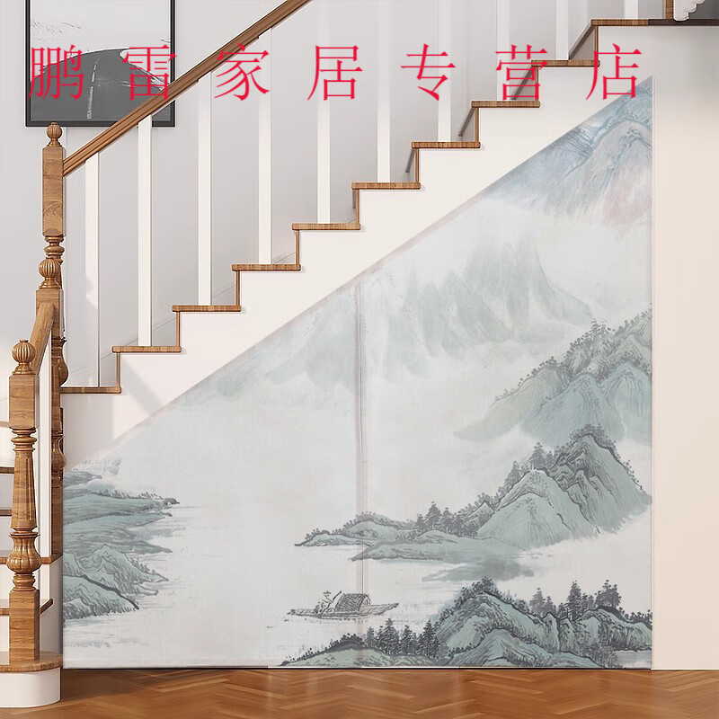 接运猫楼梯底下遮挡帘免打孔自式阁楼三角形杂物遮丑布商用魔术贴布帘