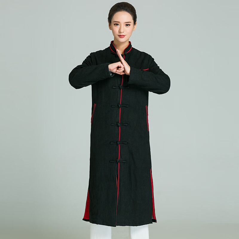 武农秋冬太极服女粗厚亚麻道袍道服武术太极裙子新款批发新款 黑色
