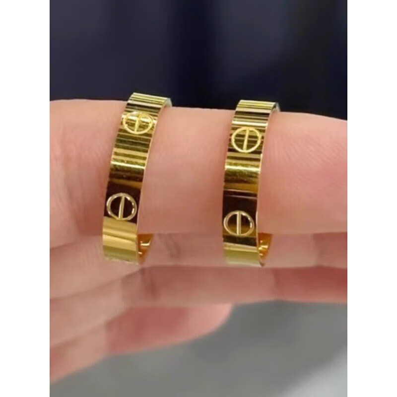 老凰祥百年古法工艺金包银戒指轻奢款古法素圈金包银男女对戒港码 港码8号 精致加厚加宽款