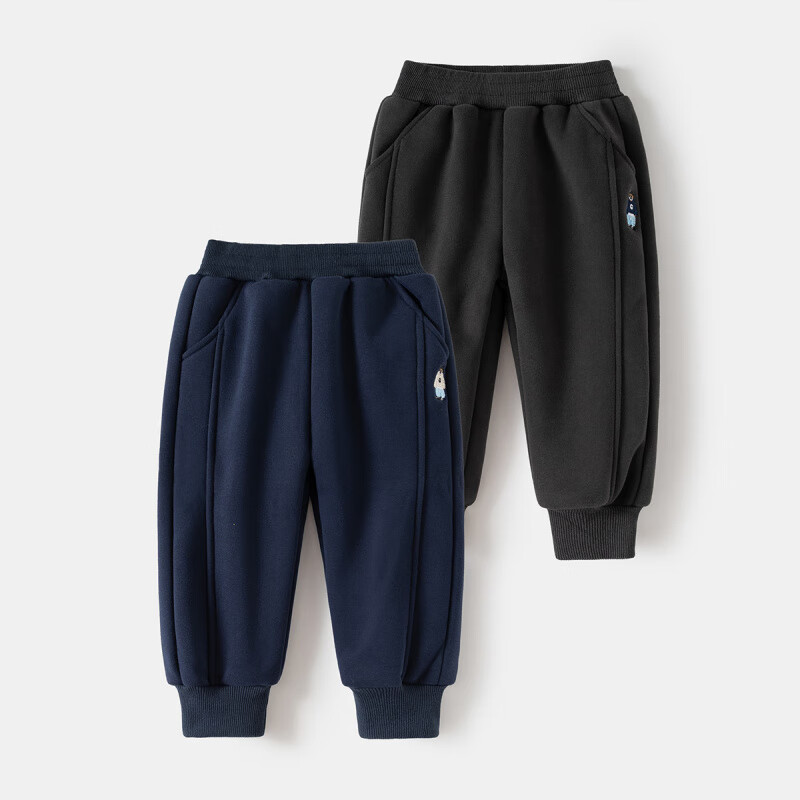 WELLKIDS男童加厚运动裤秋装长裤子秋冬2025新款童装儿童宝宝小童加绒卫裤 藏青 90