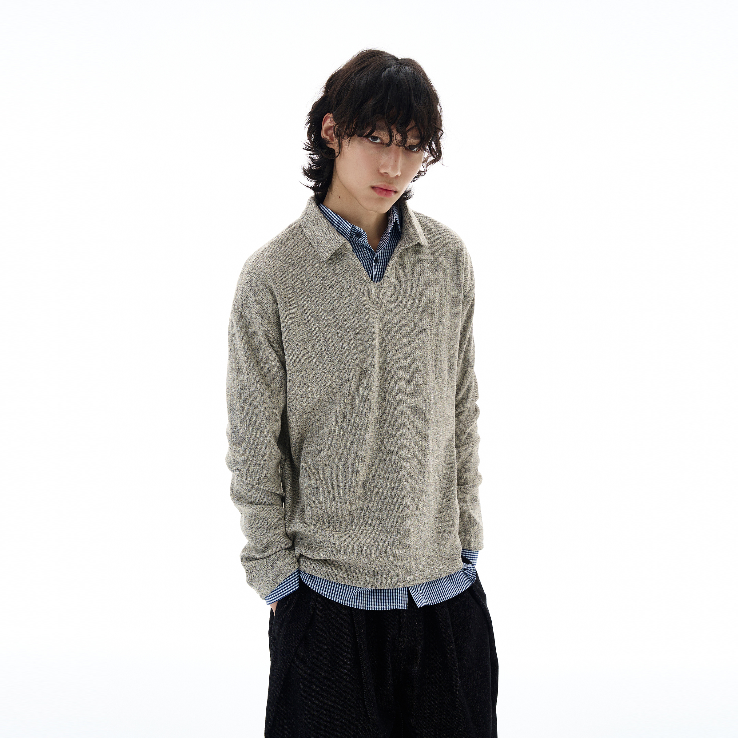 尾郎的店 秋季美式复古长袖V领针织衫男高级感痞帅老钱风毛衣上衣新年 浅绿色 S