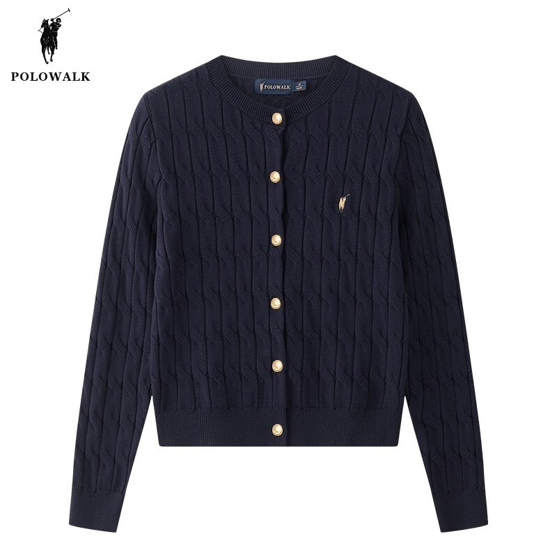 POLOWALK红色麻花针织开衫女秋冬新款保罗女装新年本命年毛衣开衫外套上衣 藏青【AM8W53580112】 XL (170)