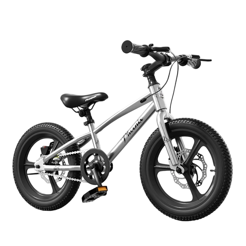 鳳凰兒童自行車男女小孩山地車3-5-6-8-10-12-16歲學(xué)生碟剎腳踏車禮物 【高配-輻條輪】鈦金銀+大禮包（帶車籃） 18寸【帶輔助輪+腳撐】