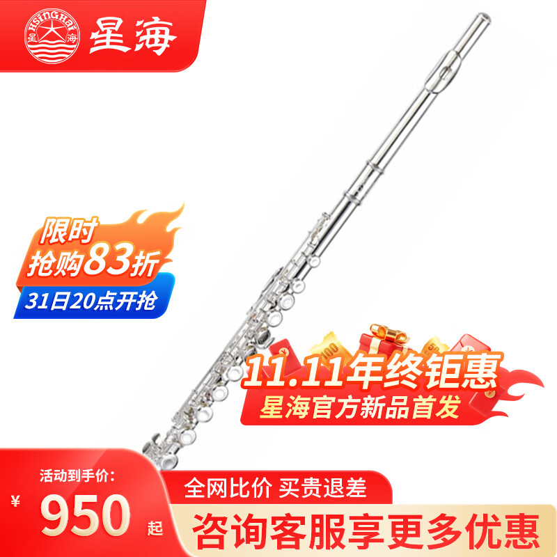星海长笛乐器C调16键闭孔曲列E键初学者入门笛子考级演奏入门款YH-121