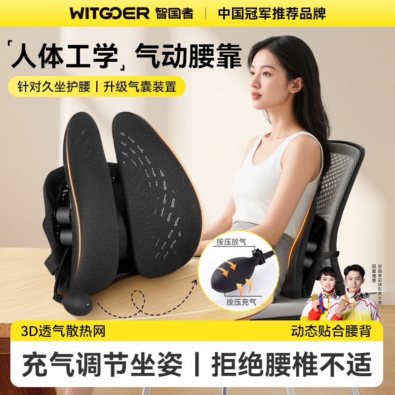 智国者人体工学腰靠护腰久坐神器腰部靠背垫托枕办公室座椅子汽车用支撑