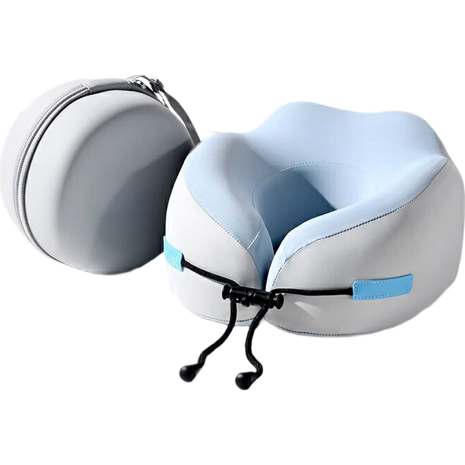 记忆棉U型枕旅行护颈枕飞机睡觉枕头脖子靠枕便携式u形汽车头枕 【天空蓝】舒适支撑 【家庭装】不带收纳