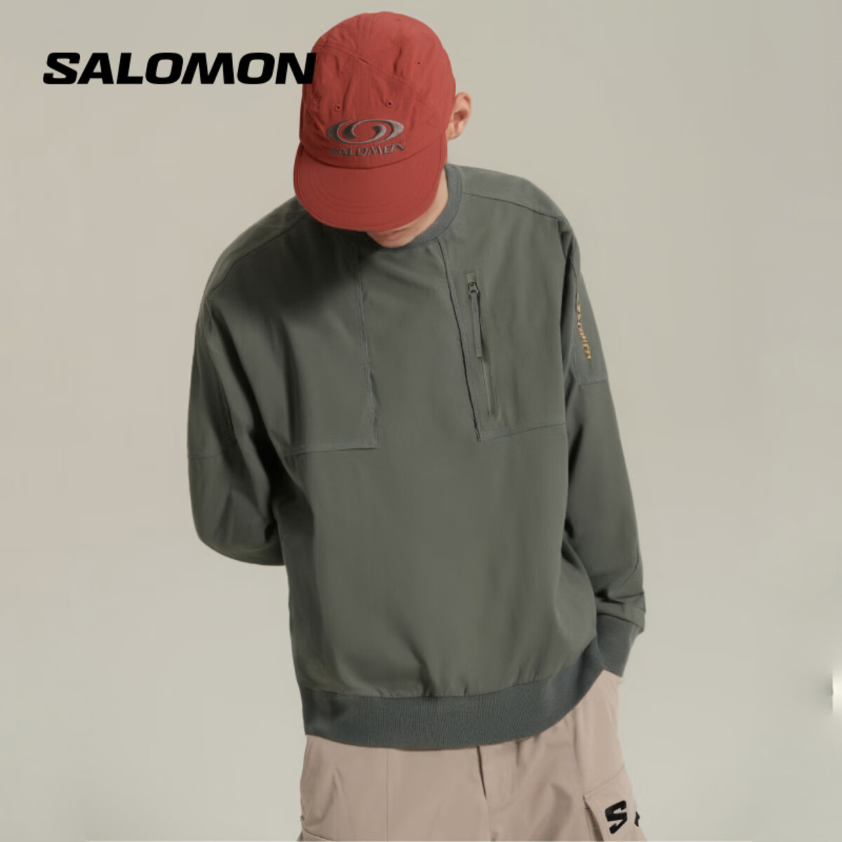 萨洛蒙（Salomon）男款 户外运动潮流日常休闲舒适柔软卫衣 SLATE STRETCH MTM 卡其色 C25700 L