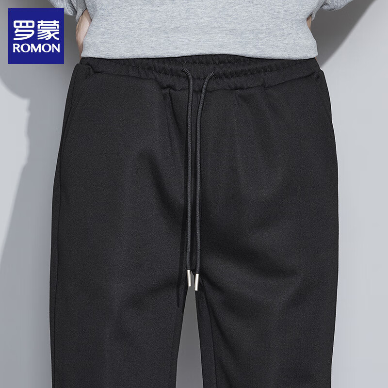 罗蒙（ROMON）休闲卫裤男2025秋冬新款时尚休闲男士束脚粗腿裤运动长裤大码裤子 黑色 XL (建议体重120-140斤)