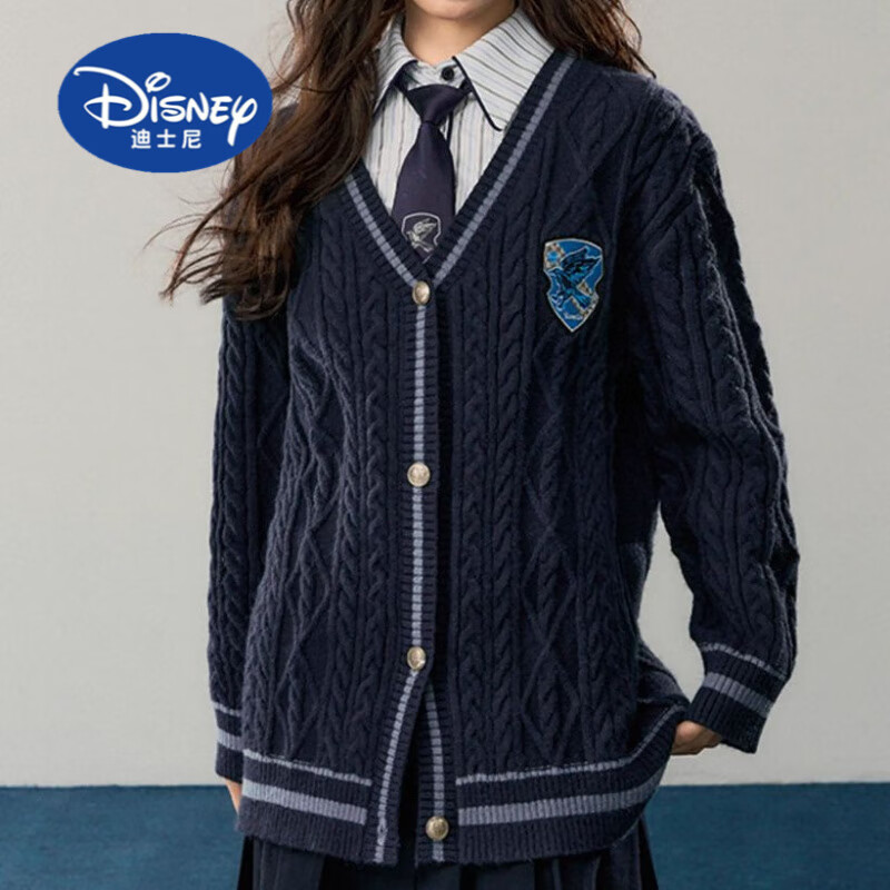 毛衣女春秋复古外套慵懒2025新款学院刺绣上衣潮 藏青色