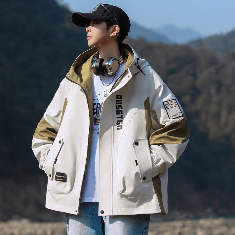 奧計初中生高中生外套春春季2025新款男中學(xué)生帥氣沖鋒款衣服青少年大 8930夾克-米色 M