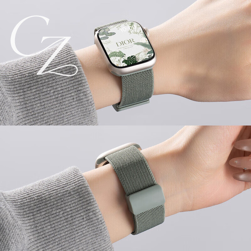 适用苹果S11表带编织s10磁吸applewatch678代iwatch9运动ultra3 橄榄绿尼龙 磁吸表带+手表表膜 适用ultra1/2/3 49mm