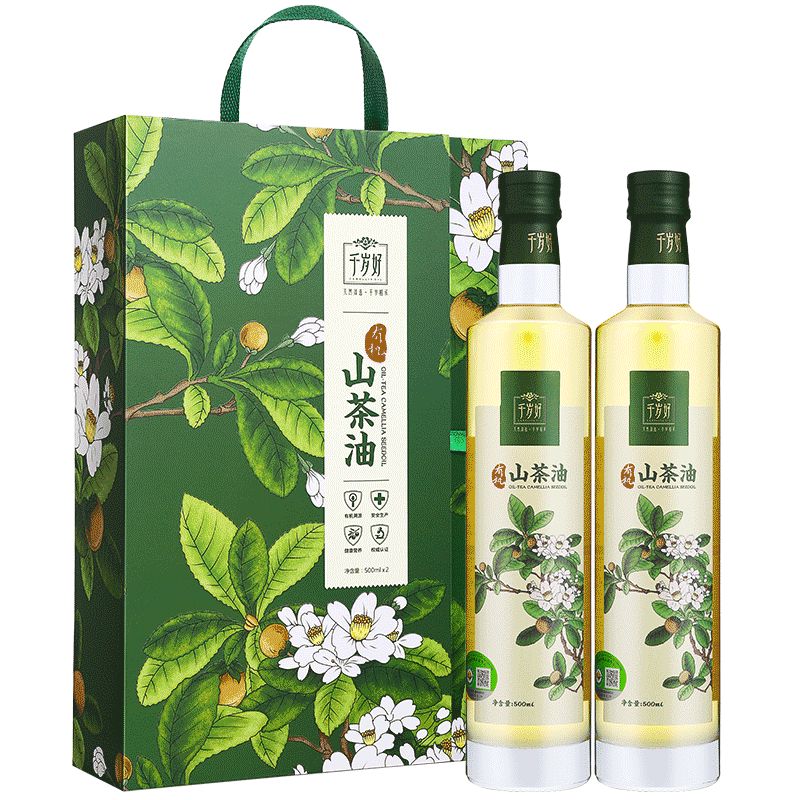 千歲好山茶油有機(jī)油茶籽油500ml2瓶禮盒江西茶油食用油送禮團(tuán)購 透明
