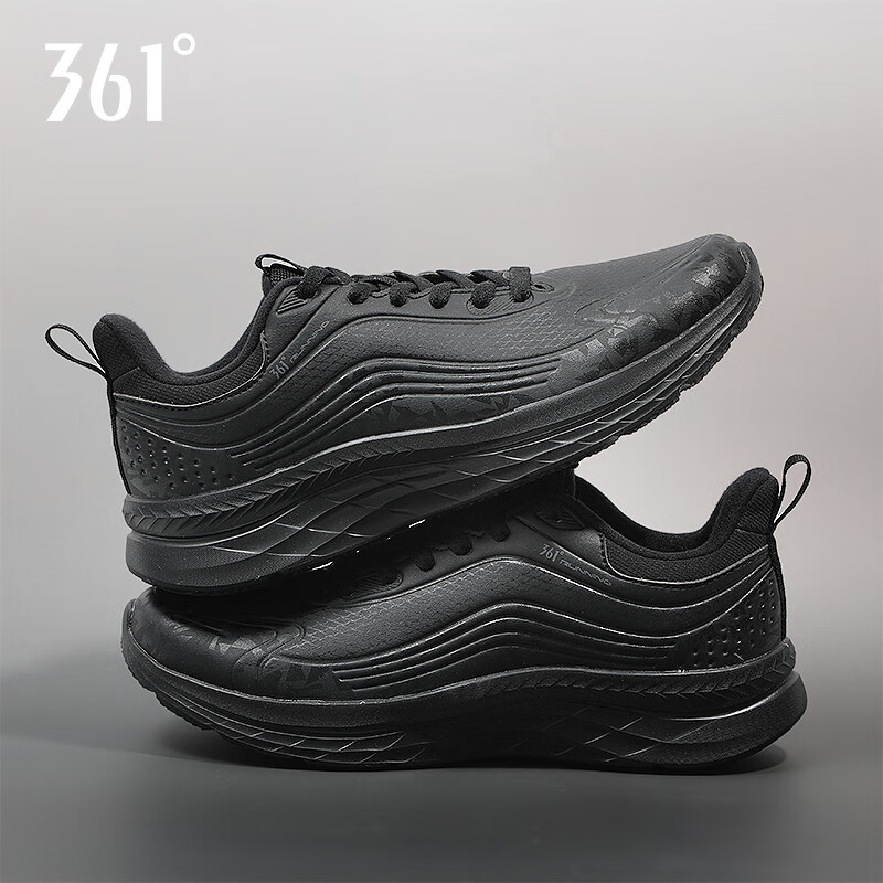 361°男鞋皮面运动鞋防水减震跑鞋2025新款秋冬男士跑步鞋轻便休闲鞋 2235曜石黑/烟灰【革面】 39