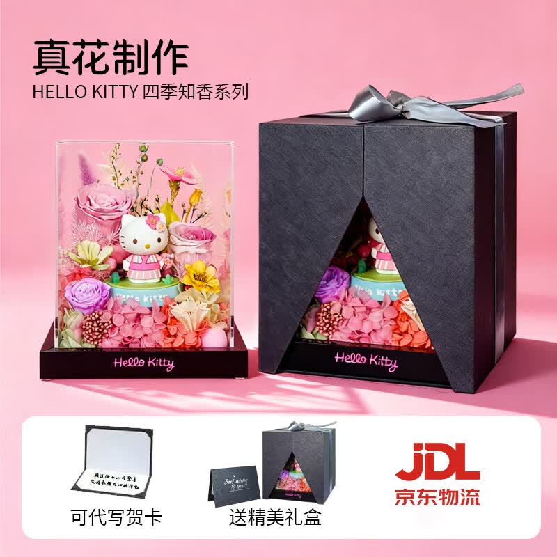 Hello Kitty手办盲盒玩偶正版永生花情人节礼物哈喽三丽鸥送女友联名生日 正版香薰摆件-寻花踏春