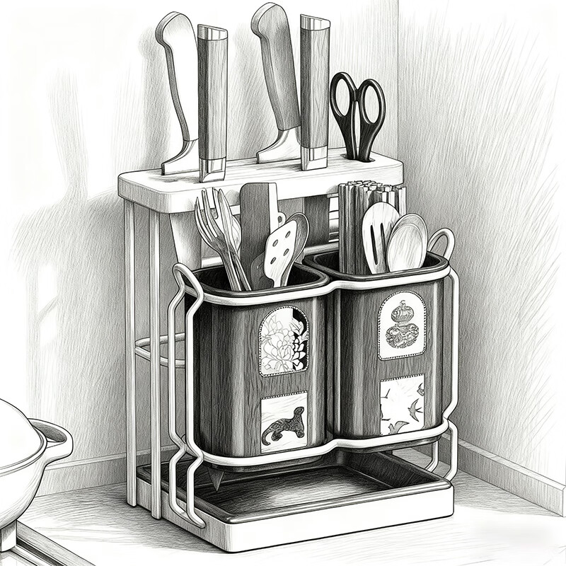 尔思家厨房置物架2025新款刀具台面多功能菜刀架台置式收纳架筷子沥水架 雅黑