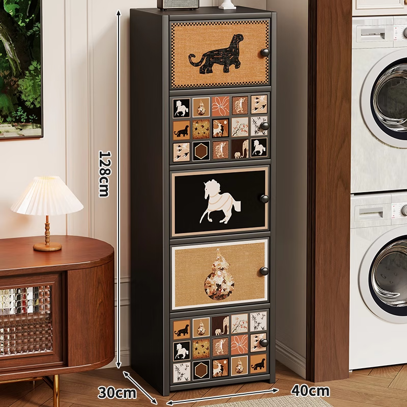 木格格斗柜卧室柜子储物柜五斗柜客厅置物柜家用床头多用柜置物架收纳柜 复古格韵黑色【五斗柜】