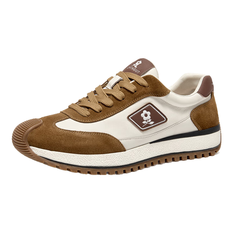 梦特娇（MONTAGUT）头层牛皮男鞋冬季加绒新款时尚休闲鞋男士软底百搭运动旅游鞋子男 卡其 -头层牛皮 41 （皮鞋码）=运动鞋42码