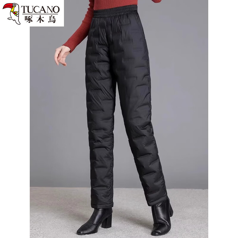 啄木鸟中老年羽绒裤女外穿冬装2025新款高腰宽松加厚妈妈直筒棉裤 黑色/羽绒裤 【羽绒裤】 2XL 建议125-135斤赠险