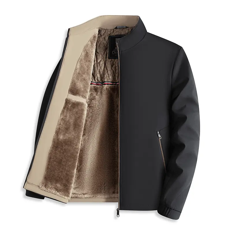 【黑金加绒】棉服中老年冬季新款男士立领夹克加厚爸爸保暖外套 【加绒加厚】黑色 3XL 160-180斤
