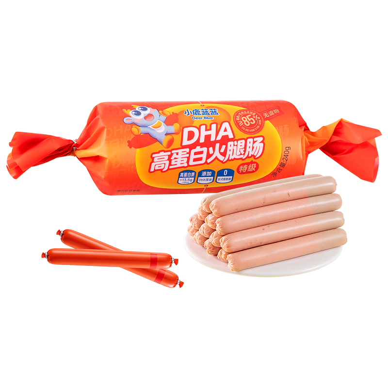 小鹿蓝蓝DHA高蛋白火腿肠儿童休闲零食露营出游开袋即食火腿肠原味240g