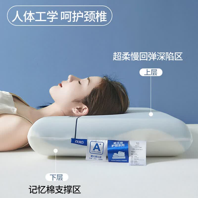 亚朵酒店同款零压慢回弹深睡记忆枕头护颈椎助睡眠专用成人带枕套 【全套礼盒装】零压慢回弹记忆棉双芯枕 A类 一对 赠枕套 高枕 12cm 70*42*12cm