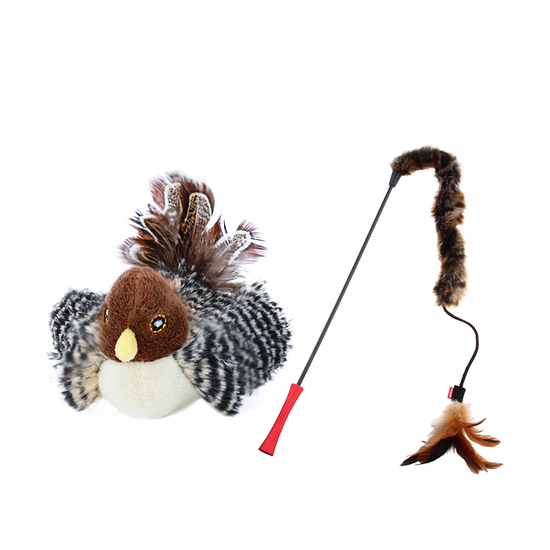 贵为（GiGwi）2件套猫玩具发声小鸟+贵为魔力长毛绒逗猫棒