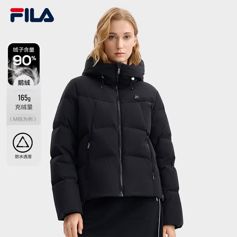 斐乐（FILA） 官方女士羽绒服2025冬季新款时尚休闲舒适保暖连帽外套 正黑色-BK M 165/84A/M