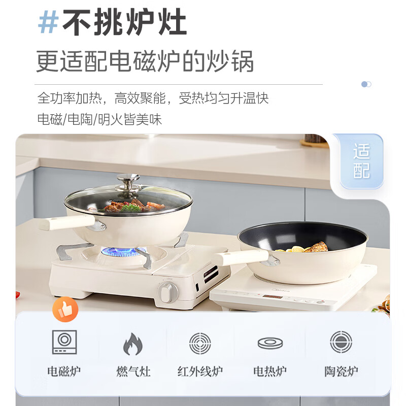 美的炒锅0氟钛陶瓷不粘锅炒菜锅电磁炉燃气灶明火通用 28cm