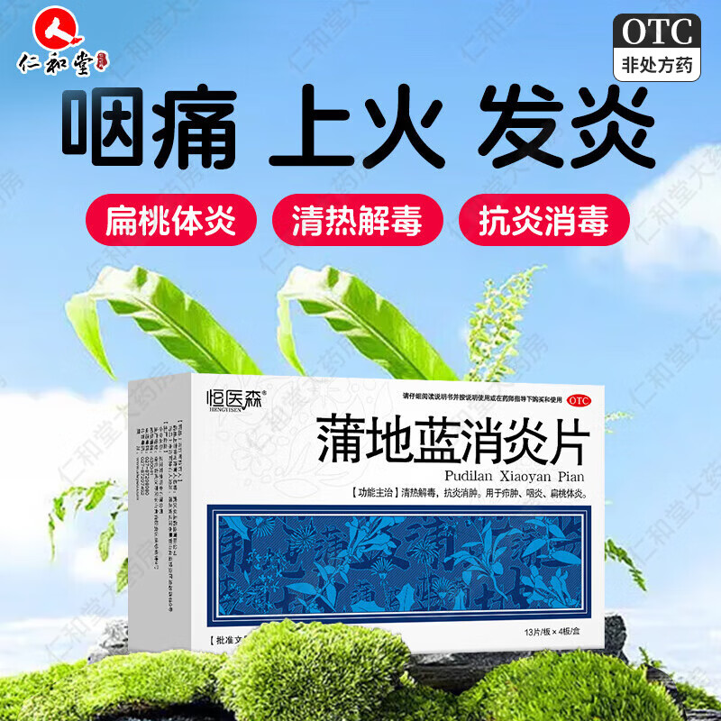 [恒医森]蒲地蓝消炎片 0.31g*52片 2盒装 52片 清热下火 解毒抗炎 消肿消炎药咽喉肿痛咽炎 家庭常备装
