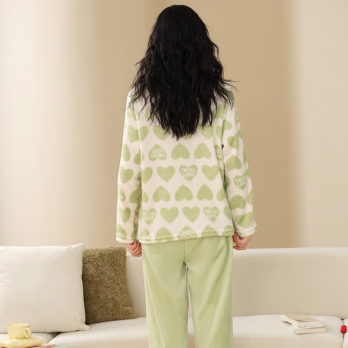 香蜜闺秀GOSO睡衣女肤暖绒秋冬可外穿柔软舒适家居服套装女【商城同款】 果绿 L
