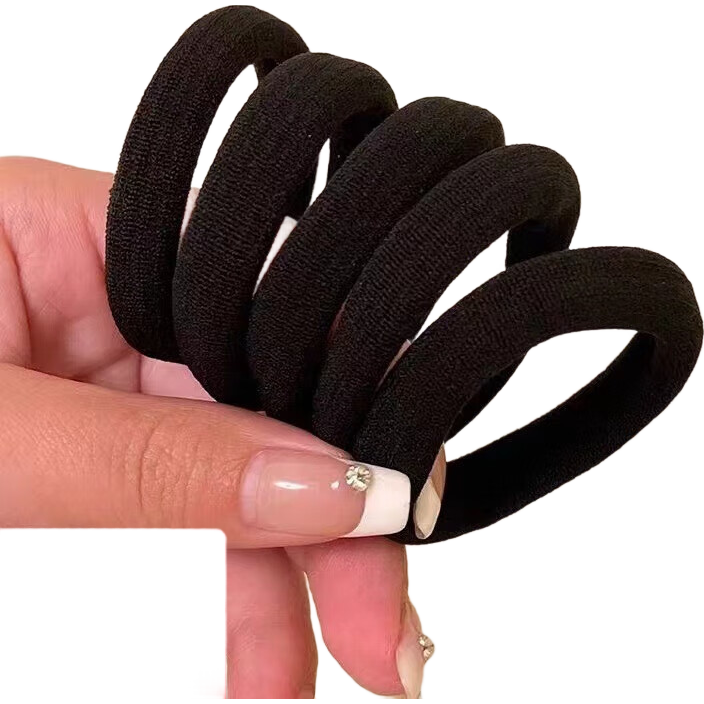 简约黑色头绳无接缝毛巾圈扎头发皮套黑色高弹力扎马尾发绳橡皮筋 AA黑色发圈(20跟装)