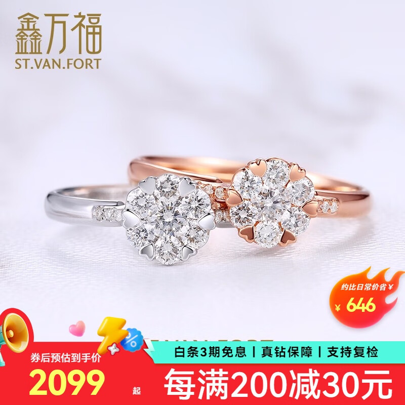鑫萬(wàn)福七夕禮物 鉆戒女白18K金/玫瑰金求婚鉆石戒指/婚戒送女友生日紀念 18K玫瑰金29分