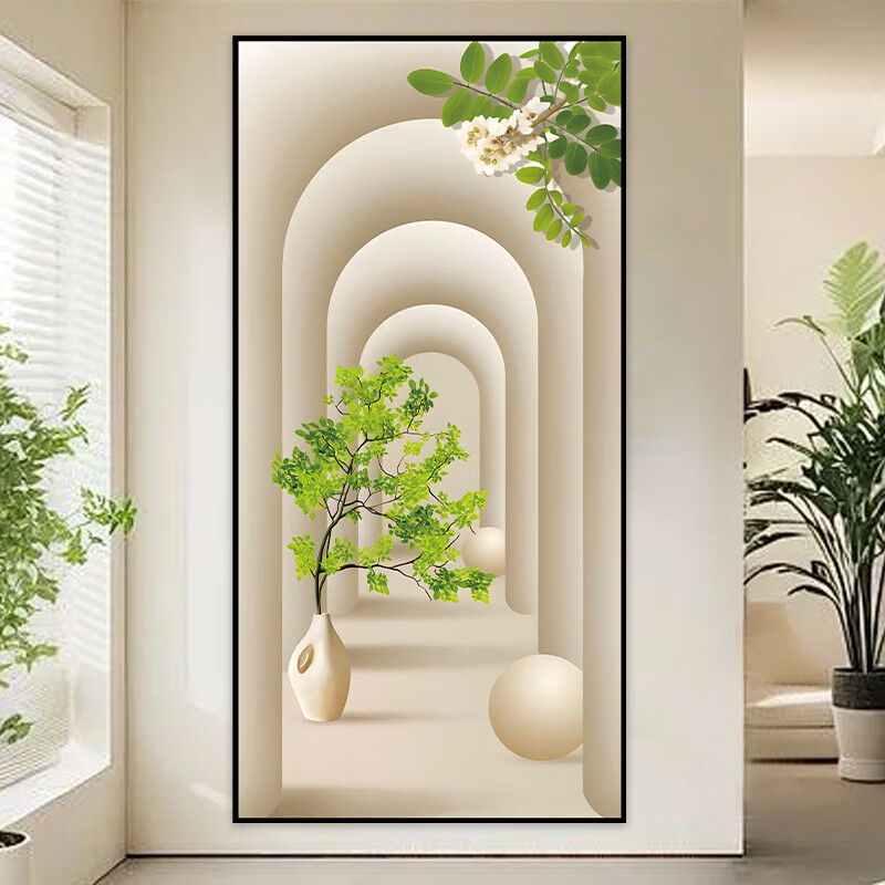 艾思尚自粘玄关装饰画绿植走廊过道入户正对门3d立体墙贴纸壁画寓意好 001.光影绿植 宽100厘米-高200厘米