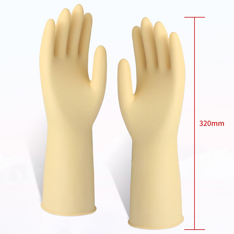 天强 天然乳胶手套【标准款】10双实惠装 家务厨房防滑劳保清洁柔韧适手防水天然乳胶耐磨环保多场景适用 特厚款本色4双装 L（建议男士） 本色